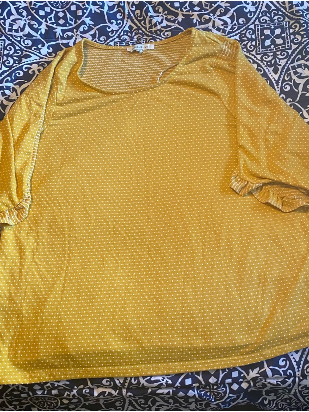 Rose & Olive Mustard Polka Dot Scoop Neck with Flared Sleeves